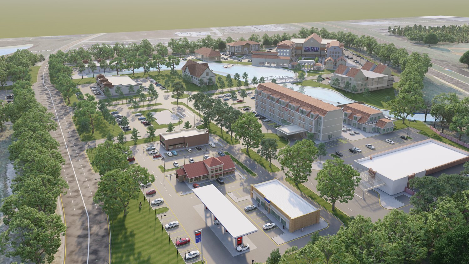 An architectural rendering shows what Germantown Village will look like once completed.